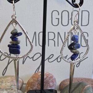 Silver and Blue Geometric Dangle Earrings